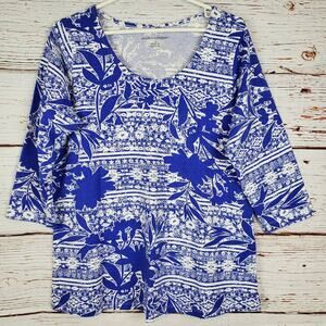 🔴 Jessica London Women 12 Floral Geometric 3/4 Sleeve Stretch Knit Tunic Top